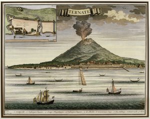 Die Insel Ternate, Molukken, Indonesien, Illustration aus Oud Nieuw Oost-Indien, 1724-26