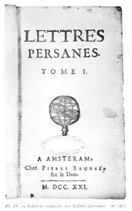 Titelseite von Les Lettres Persanes von Charles de Montesquieu (1689-1755) 1721 von Dutch School