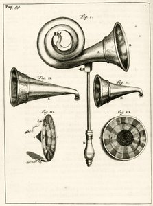 Verschiedene Hörgeräte, aus Exercitationes Practicae circa Medendi Methodum von Frederik Dekkers, 1694 von Dutch School