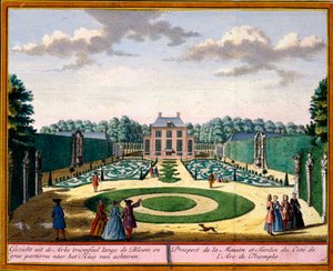 Ansicht des Hauses und Gartens in der Nähe des Triumphbogens, aus Het Zeganpralent Kennemerlant von Hendrick de Leth und Matthias Brouerius Van Nidek, veröffentlicht ca. 1700-30 von Dutch School