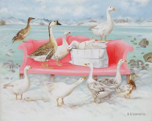 Gänse auf rosa Sofa, 2000