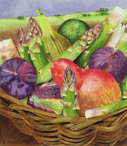 Rote Birne mit Feigen und Spargel, 1996 von E.B. Watts