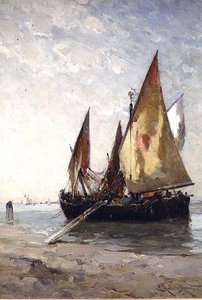 Fischerboote am Strand vertäut von E. Aubrey Hunt