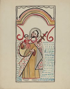 Detail vom großen Altar an der Ostwand der Sanctuario-Kirche in Chimayo. St. Christophorus