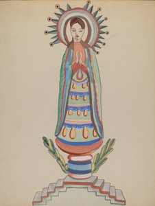 New Mexico, "Bulto", polychromierte Holzfigur von E. Boyd