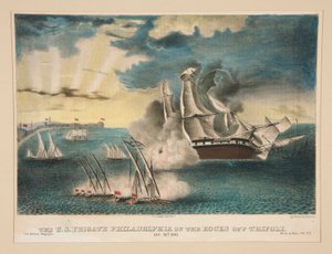 Die US-Fregatte Philadelphia auf den Felsen vor Tripolis (Aus dem U.S. Military Magazine Army and Navy, Vol. II)