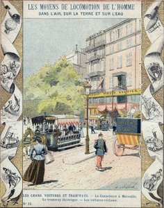 La Canebière in Marseille - die elektrische Straßenbahn - die Autos reklamieren - Illustration von E. Letellier - Schutzumschlag historisches Notizbuch, Ende des 19. Jahrhunderts von E. Letellier