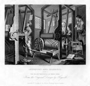 Die Mitgesellen an ihren Webstühlen, Platte I von Industrie und Fleiß, 1833 von E. Smith