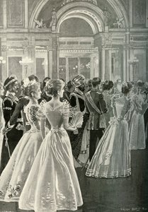Der Staatsempfang im Buckingham Palace: Eingang des Prinzen und der Prinzessin von Wales, um 1897 von E. and S. Woodbury