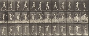 Überqueren eines Baches auf Trittsteinen mit Angelrute und Dose, 1887 von Eadweard Muybridge