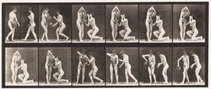 Tafel 452. Zwei Modelle, 8 kniet, trinkt aus einem Wasserkrug in den Händen, 1872-1885 von Eadweard Muybridge