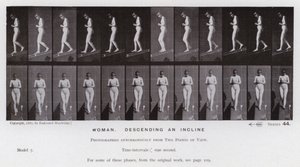 Die menschliche Figur in Bewegung: Frau, die eine Schräge hinuntergeht von Eadweard Muybridge