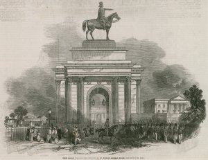 Die große Wellington-Statue und der Bogen, wie er von Constitution Hill aus erscheinen würde von Ebenezer Landells