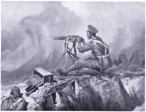 Private Lynn stirbt an Gasvergiftung, bedient ein Maschinengewehr und schlägt einen deutschen Angriff ab. Ypern April 1915 von Edgar Alfred Holloway