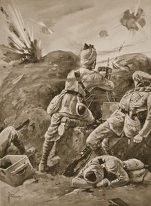 Sepoy Khudadad bedient ein Maschinengewehr, nachdem der Rest der Geschützmannschaft getötet wurde