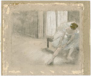 Sitzende Tänzerin, die ihren Strumpf richtet von Edgar Degas
