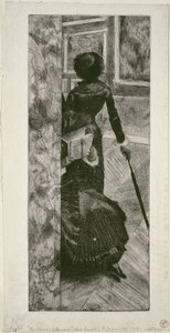 Mary Cassatt in der Gemäldegalerie im Louvre von Edgar Degas