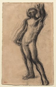 Stehender nackter Mann mit erhobener linker Hand, ca. 1900