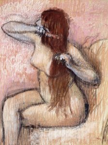 Sitzende nackte Frau, die ihr Haar richtet, um 1887-1890
