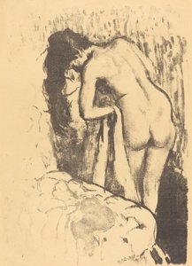 Nackte Frau stehend, sich trocknend, um 1890