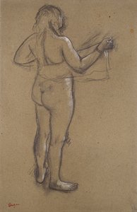 Nackte Frau, die sich mit einem Handtuch abtrocknet, von hinten gesehen von Edgar Degas