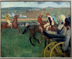 Die Rennbahn, Amateurjockeys in der Nähe eines Autos
