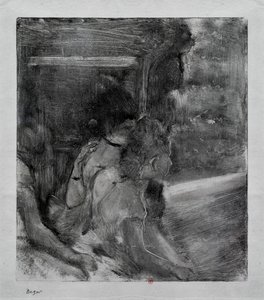 Zum Theater. Um 1878. Monotypie mit schwarzer Tinte aus China von Edgar Degas
