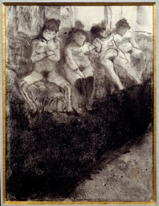 Warten Zweite Version. Es gibt Prostituierte, die in einem Bordell auf Kunden warten. von Edgar Degas