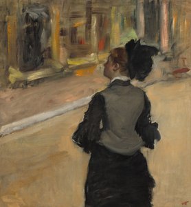 Frau von hinten gesehen, Besuch in einem Museum, ca. 1879-1885