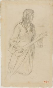 Junge Frau spielt Mandoline, Studie für das Porträt von Mlle. Fiocre im Ballett "La Source" von Edgar Degas