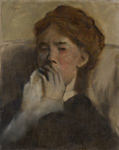Junge Frau mit der Hand über dem Mund, ca. 1875 von Edgar Degas