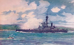 Das brasilianische Super-Dreadnought Minas Geraes nähert sich Rio, 1914 von Edgar L. Pattison