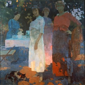 Frühstück im Garten, von Edgardo Curcio, Italien, 20. Jahrhundert
