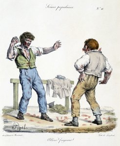 Beliebte Szene, die zwei kämpfende Männer darstellt. Karikatur von Pigal (19. Jahrhundert)