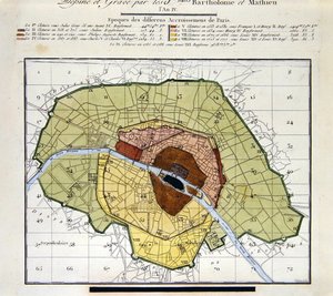 Detail des Atlas du Plan General de la Ville de Paris, das die verschiedenen historischen Erweiterungen der Stadt zeigt