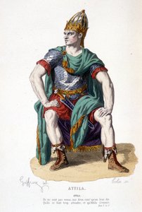 Die Figur des Attila in der Tragödie Attila - Vollständiges Theater: (Sammlung von Stücken von Corneille) Zeichnung von Geffroy, Gravur von Colin - Hrsg. Laplace, Sanchez et Cie, Paris 1884 von Edmond Aime Florentin Geffroy