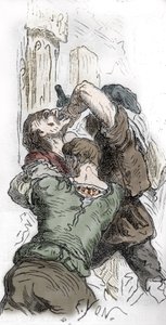 Schwarzer Tod: Abschlachtung der Juden, 1348, Illustration aus "Histoire-populaire-de-France" von Charles Lahure, 1866 von Edmond Charles Yon