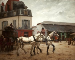 Ein Kutschenhalt auf der Place de Passy