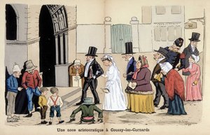 Karikatur der französischen Gesellschaft von Lavrate: eine aristokratische Hochzeit in Coussy les Cornards. 1880