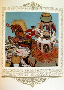 Prinz küsst eine schöne Prinzessin in einem Turm. Russland von Dulac