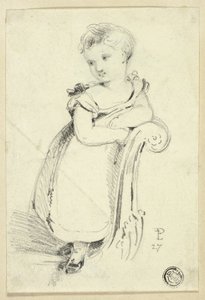 Kleines Mädchen auf Sofa stehend (recto); Fragment: Rückseite eines Frauenkopfes (verso)