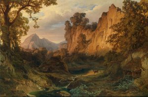 Edmund von Wörndle Romantische Landschaft im Abendlicht 1859 von Edmund von Wörndle