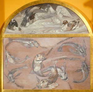 Diptychon mit Fischen und Enten im Teich