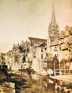 Fluss Odon und die Apsis und Kirchturm von Saint-Pierre de Caen, ca. 1850-55 von Edouard Denis Baldus