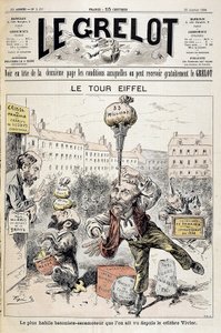 Karikatur über Finanzskandale „Der Eiffelturm: der geschickteste Batonist - Rückzieher seit dem berühmten Vivier“. Titelbild „Le Grelot“ vom 22. Januar. von Edouard Guillaumin Pepin