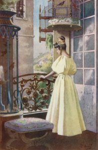 Das junge Mädchen blieb stehen und senkte die Augen von Edouard Henri Avril