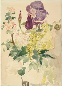 Blumenstück mit Schwertlilie, Goldregen und Geranie von Édouard Manet