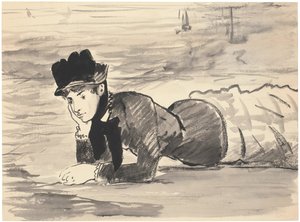 Frau, die am Strand liegt. Annabel Lee, ca. 1881 von Édouard Manet