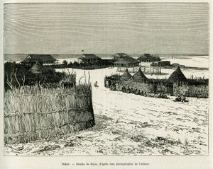 Dakar. Gravur von Riou zur Illustration der Geschichte „Reise nach La Plata, drei Monate Urlaub“ von Emile Blaireaux 1886, in Le Tour du monde 1887, unter der Leitung von Edouard Charton (1807-1890), Hachette, Paris.