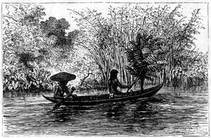 Einbaum im Essequibo-Fluss, Guyana, 19. Jahrhundert von Edouard Riou